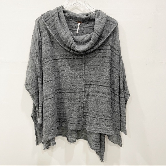 Free People Wool Alpaca Cowl Neck Poncho Sweater Oversized Lagenlook Small Grey - Picture 1 of 5